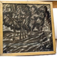 Drzewa. Rysunek ekspresyjny. Węgiel na papierze. Sygn. A. Podchorecki. 1970